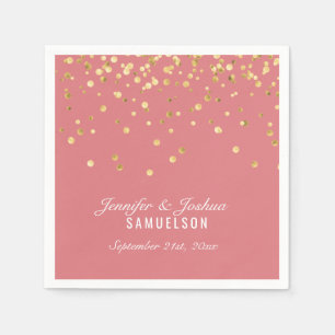 Personalised ROSE SALMON Gold Confetti Wedding Napkin