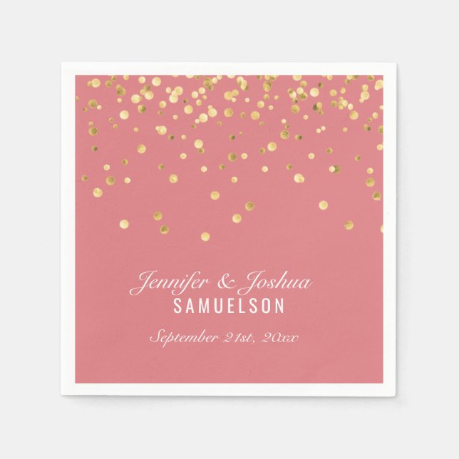 Personalised ROSE SALMON Gold Confetti Wedding Napkin (Front)