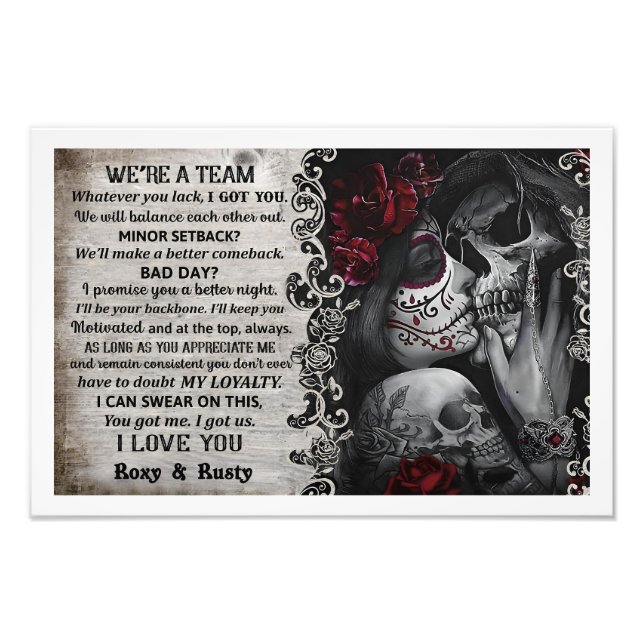 Personalised Rose Sugar Skull Couple Custom Poster (Front)