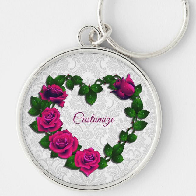 Personalised Rose Vine Heart Key Chain (Front)