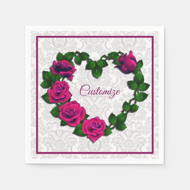 Personalised Rose Vine Heart Napkins (Front)