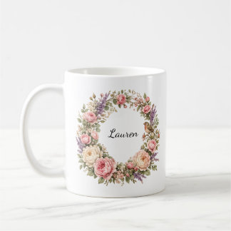 personalised rose wreath mug