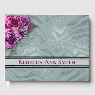 Personalised  Roses and Glittery Tiger Stripes Guest Book