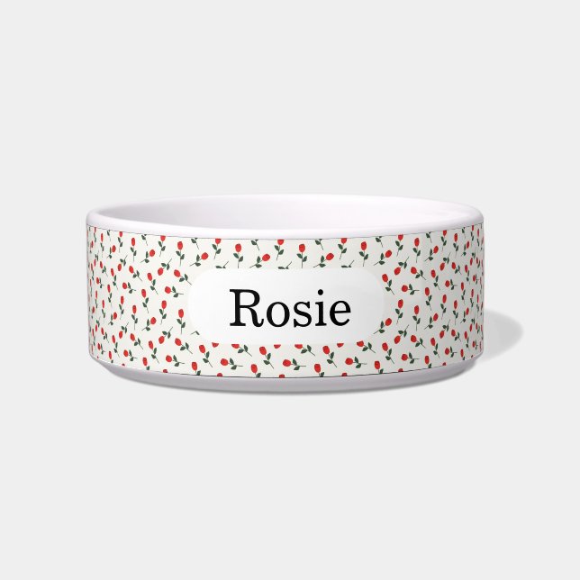  PERSONALISED ROSES FLORAL DOG CAT PATTERN  BOWL (Front)