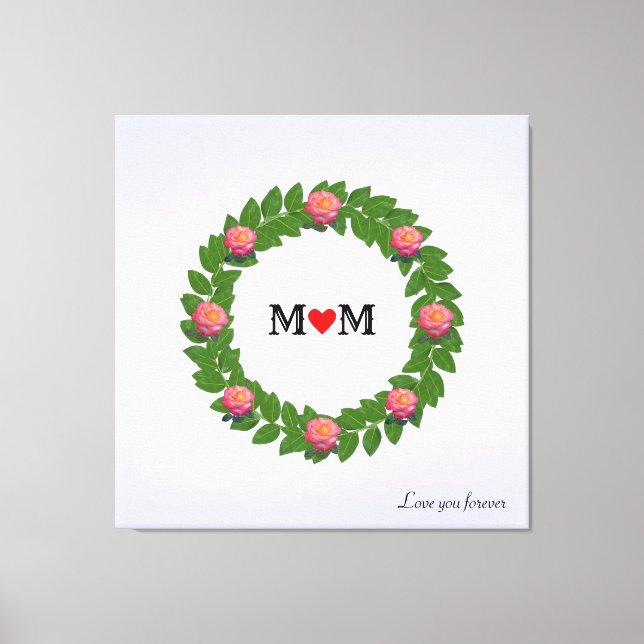 Personalised Roses on Laurel  Wreath Canvas Print (Front)