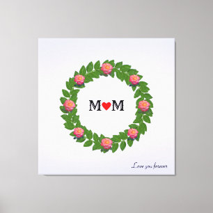 Personalised Roses on Laurel  Wreath Canvas Print