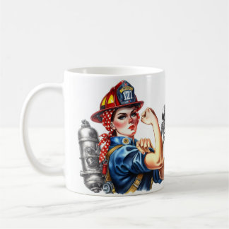 Personalised Rosie the Riveter Female Firefighter Coffee Mug