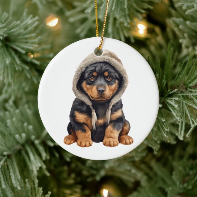 Personalised Rottweiler Dog Art Ceramic Tree Decoration (Tree)