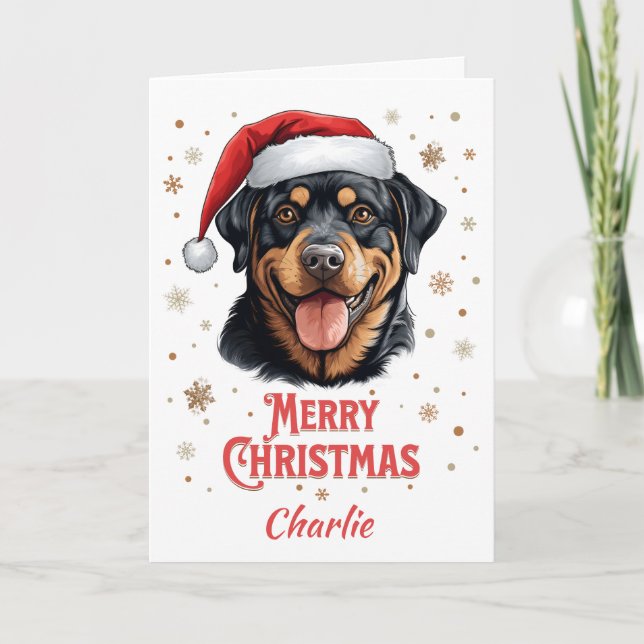 Personalised Rottweiler Dog Merry Christmas Card (Front)