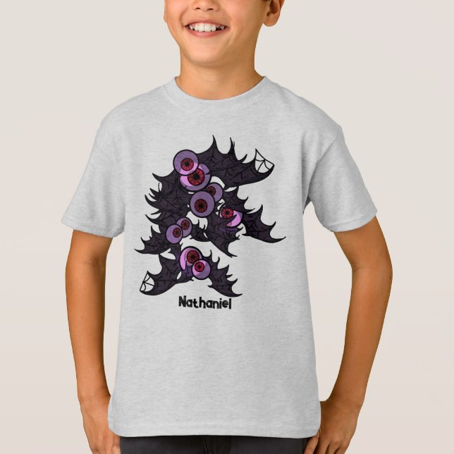 Personalised Round-Eyed Spooky Cute Bats  T-Shirt (Front)