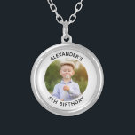 Personalised Round Family Birthday Photo Silver Plated Necklace<br><div class="desc">Create your own personalised white border photo keepsake necklace to remember for your child's special birthday. Customise the solid white background colour or the black text colour to match your photo. If you change the font type or size, you can fine tune the curvature of the text in small increments....</div>