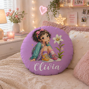 Personalised Round Girl Name Pillow Cute Kids Gift