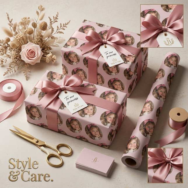 Personalised Round Image Pattern Soft Warm Blush Wrapping Paper (Personalized Round Image Pattern Soft Warm Blush Wrapping Paper)