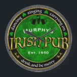 Personalised, Round Irish Pub Logo Large Clock<br><div class="desc">Irish pub logo that you can personalise with a name and date,  or other text.</div>
