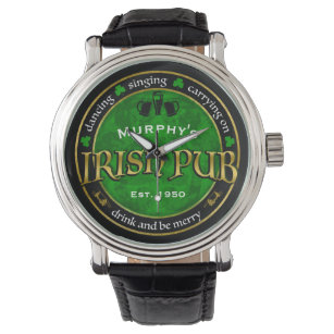 Personalised, Round Irish Pub Logo Watch