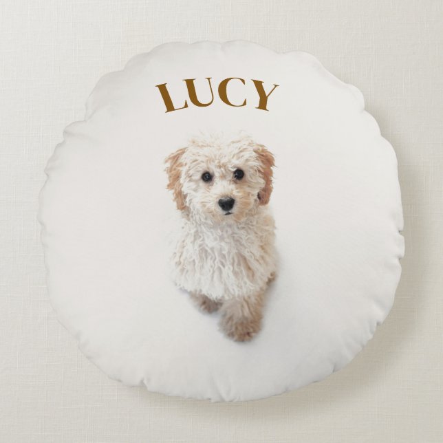 Personalised Round Pillow – Dog & Name Pillow (Front)