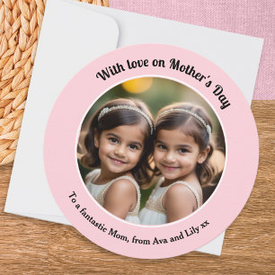 Personalised Round Pretty Pink Photo Mothers Day Holiday Card