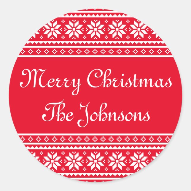 Personalised round UGLY CHRISTMAS SWEATER stickers (Front)
