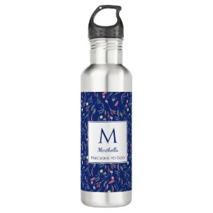 Personalised   ROYAL BLUE   Floral   Monogram 710 Ml Water Bottle