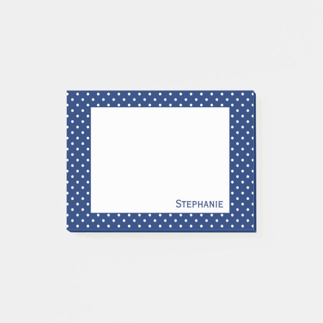 Personalised Royal Blue  Polka Dot Pattern Post-it Notes (Front)