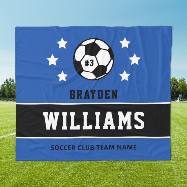 Personalised Royal Blue Soccer Player Name Fleece Blanket (Creator Uploaded)