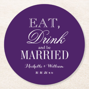 Personalised royal purple round wedding coasters