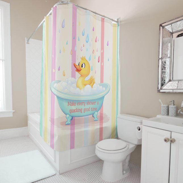 Personalised Rubber Duckie Kids Shower Curtain (In Situ)
