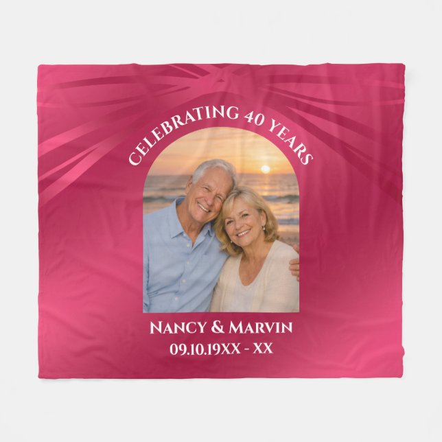 Personalised Ruby 40th Anniversary Arch Photo Gift Fleece Blanket (Front (Horizontal))