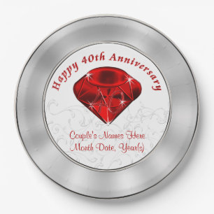 Personalised  Ruby 40th Anniversary Paper Plates