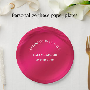 Personalised Ruby 40th Wedding Anniversary Party Paper Plate