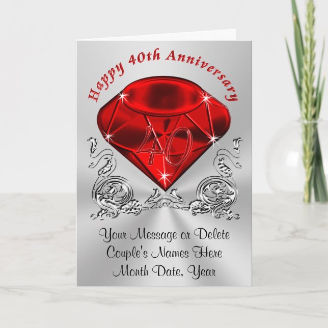 Personalised Ruby Anniversary Cards with YOUR TEXT (Front)