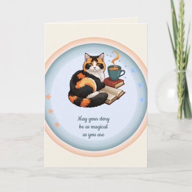 Personalised Ruby Cat Magical Folded Greeting Card (Front)