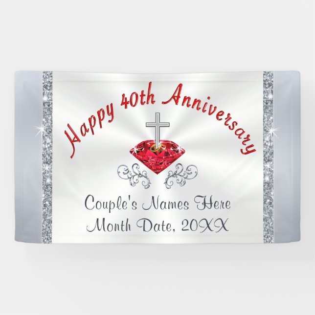 Personalised Ruby Happy 40th Anniversary Banner (Horizontal)