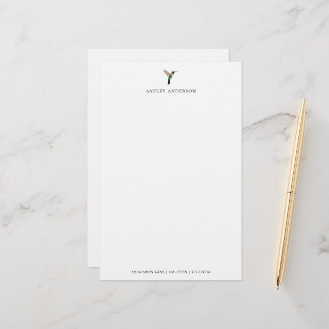 Personalised  Ruby-throated Hummingbird Stationery (Front/Back In Situ)