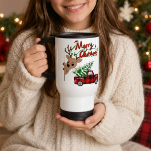 Personalised Rudolph Merry Christmas Vintage Truck Travel Mug
