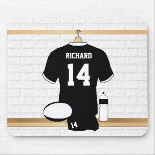 Personalised Rugby Jersey Black and White Mouse Pad