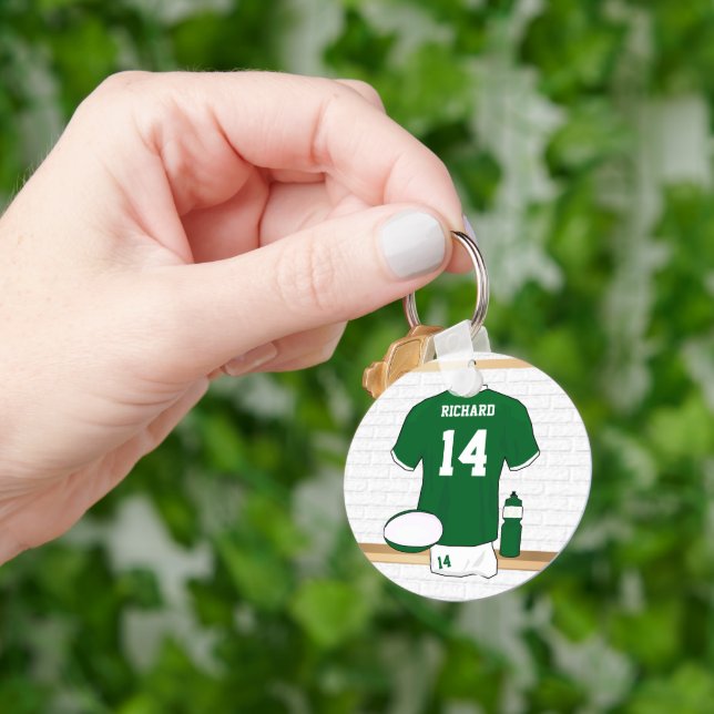 Personalised Rugby Jersey in locker room Key Ring (Hand)
