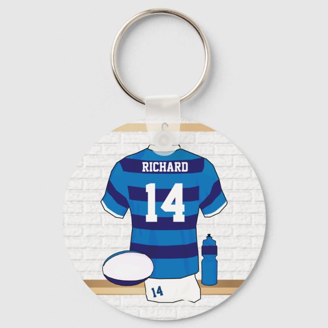 Personalised Rugby Jersey in locker room Key Ring (Front)