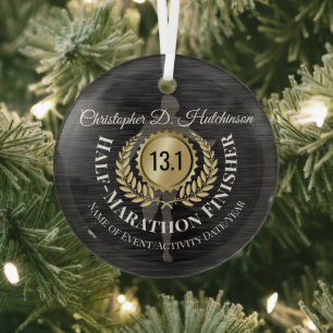 Personalised Runner 13.1 Half Marathon Keepsake Glass Tree Decoration