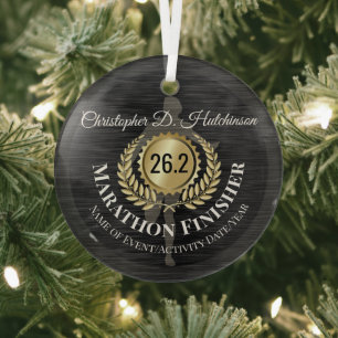 Personalised Runner 26.2 Marathon Keepsake Medal Glass Tree Decoration
