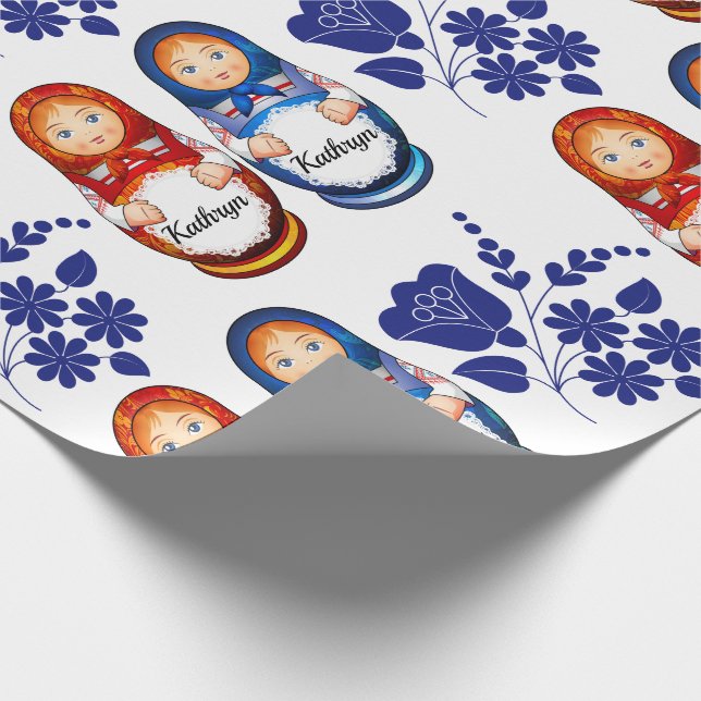 Personalised Russian Matryoshka Dolls Wrapping Paper (Corner)