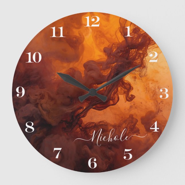 Personalised Rust Orange Smoke Abstract Large Clock (Front)