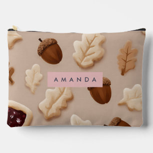 Personalised Rustic Acorn & Oak Leaf Pattern  Accessory Pouch