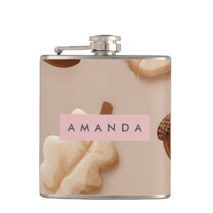 Personalised Rustic Acorn & Oak Leaf Pattern Hip Flask