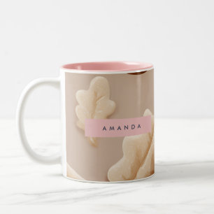 Personalised Rustic Acorn & Oak Leaf Pattern Two-Tone Coffee Mug