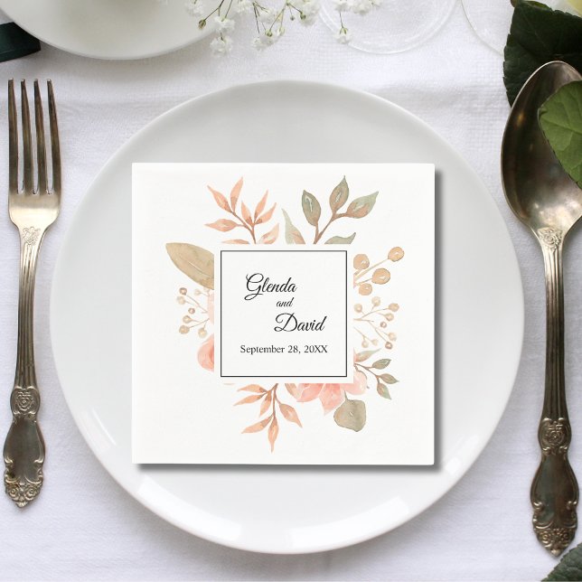 Personalised Rustic Autumn Floral Wedding Napkin (Creator Uploaded)