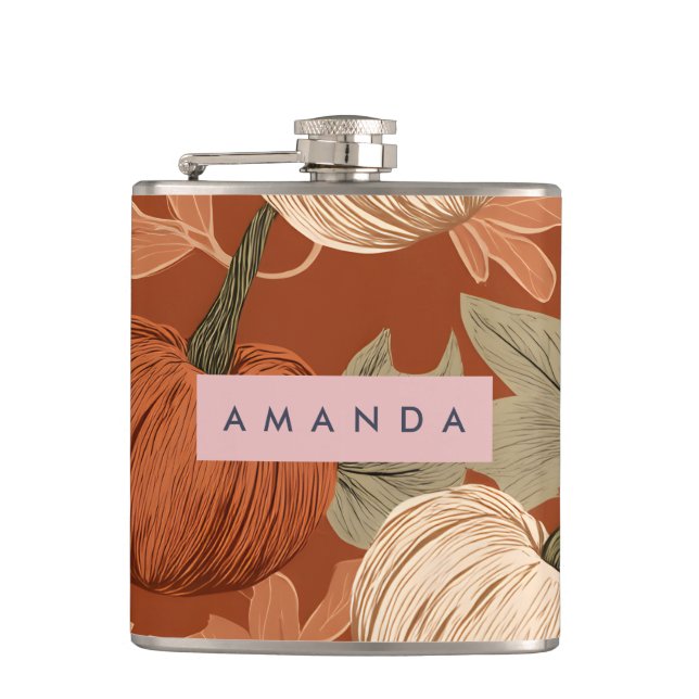 Personalised Rustic Autumn Pumpkin Harvest  Hip Flask (Front)