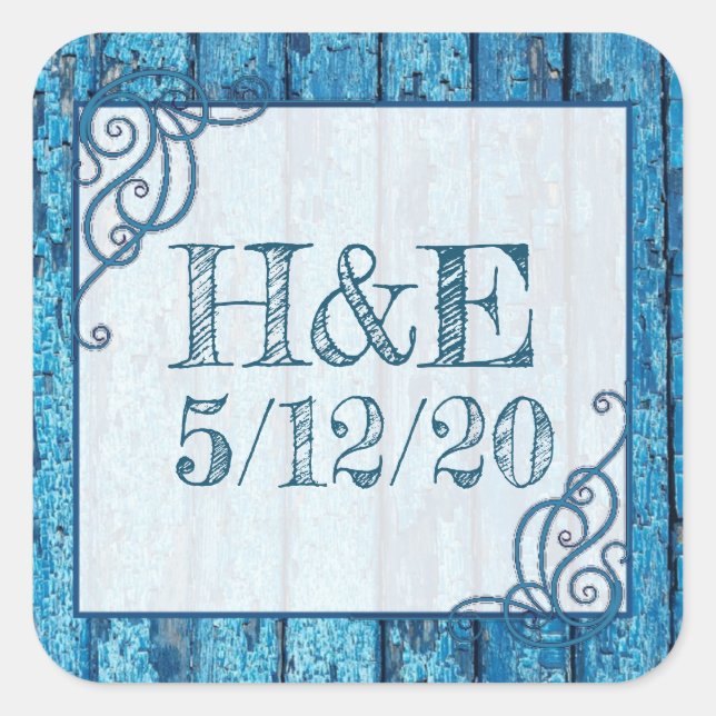 Personalised Rustic Blue Distressed Paint Stickers (Front)