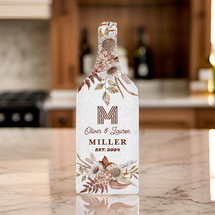 Personalised Rustic Boho Floral Monogram Couple Cutting Board