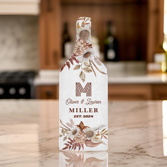 Personalised Rustic Boho Floral Monogram Couple Cutting Board (Creator Uploaded)